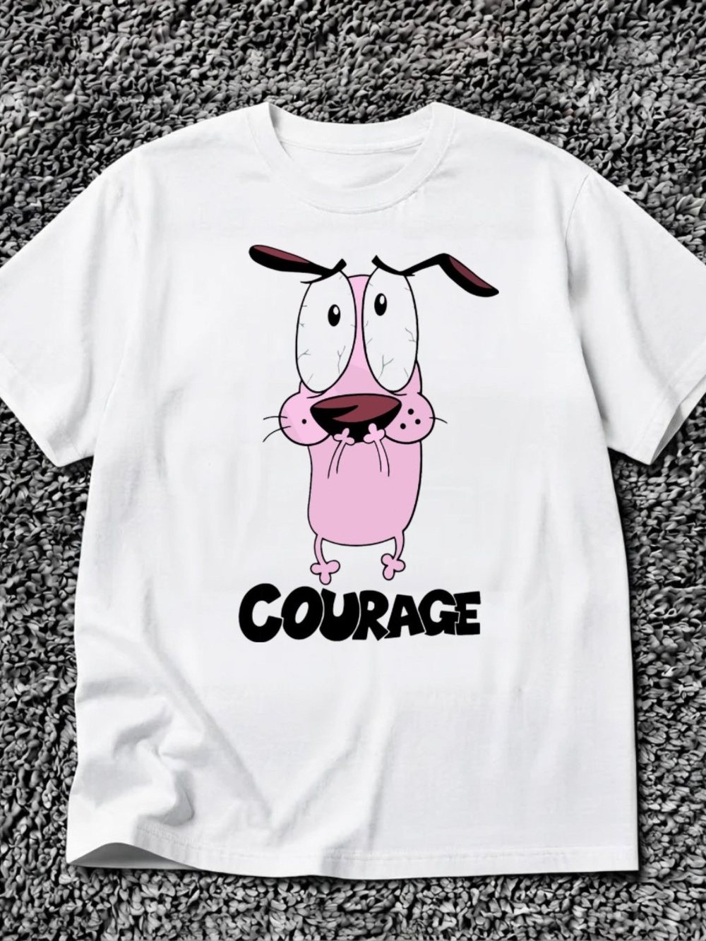 Gildan White Short Sleeve Tee with Pink Courage Cartoon